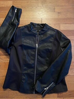 Baccini Black Faux Leather Panel Zip Jacket